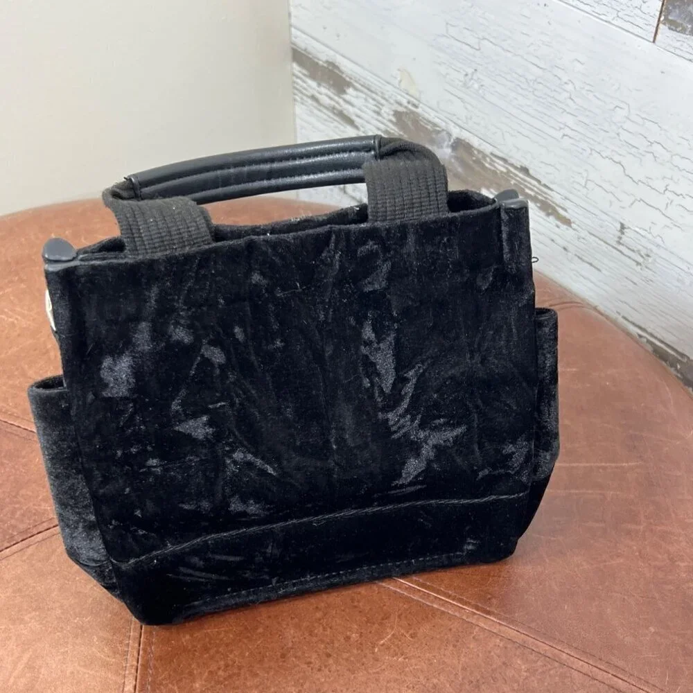 KOALA KANVAS Mini Luxe North South Tote Crushed Velvet Black and Silver EUC